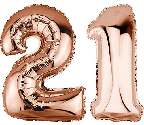 DekoRex Folienballon Rosegold 40cm Geburtstag Jubiläum Hochzeit Deko (Zahl 21)