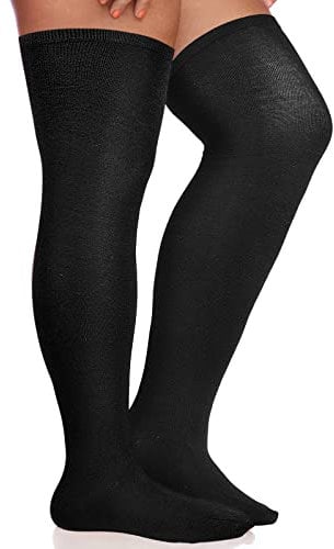 Geyoga Thigh High Socks Black Knee High Socks Thick Plus Size Winter Stockings Boot over The Knee Extra Long Soft Thermal Leg Warmers for Women Stretch Cable Knit
