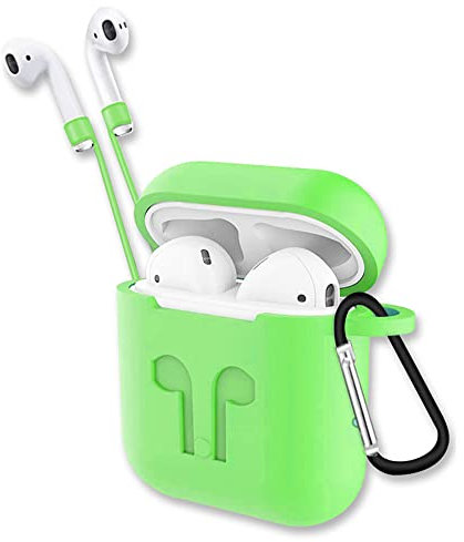 N NEWTOP Cover Custodia GD02 Compatibile con AirPods 1 e 2, Guscio Terza Generazione Scocca Protettiva in TPU Case Silicone Antiurto Ergonomica con Portachiavi Laccio Cuffie (Verde)