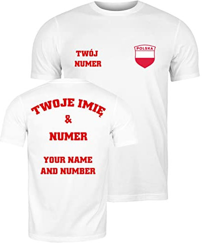 lepni.me Herren T-Shirt Polen Fußball Trikot Ihrem Namen und Nummer Polnische Flagge Abzeichen Personalisierte Custom Top WM 2022 Fans (M Weiß Mehrfarben)