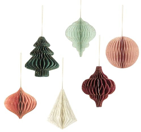 AOBKIAT Decorazioni Albero di Natale-6 Pezzi Bordo Glitterato Ornamenti a nido d'ape,con Cordino,Per Capodanno,Matrimonio,Compleanno