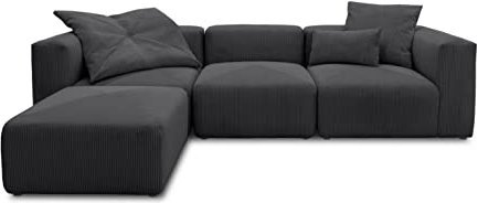 DOMO. collection Ecksofa Malia, Cord Modul-Sofa, L-Form aus 2 x Ecksessel, 1 x Sessel und 1 x Hocker, Modul-Couch, 4 Polster-Elemente, Eckcouch 301 x 193 x 69 cm (BxTxH), anthrazit