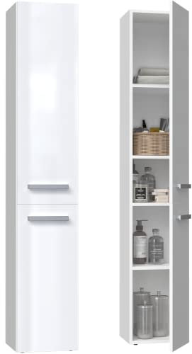ADGO Badezimmerschrank NEL II - 31x174x30 cm - Weiß - Kleiderschrank - Badezimmermöbel - Badezimmerregal - Aufbewahrungsschrank - Bad Hochschrank - Badezimmerschrank Hoch - Mehrzweckschrank