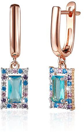 Richapex Orecchini in oro rosa con zirconi quadrati blu da donna