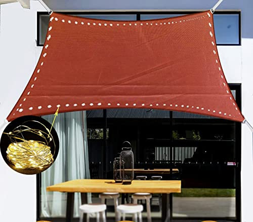 SCDD Rechteckiges Sonnensegel, 95% UV-Block, mit Lichterketten, Markisendach, wasserdicht, langlebig, für Außenterrasse, Garten, Hinterhof, Sonnensegel, Rot,4 * 4m