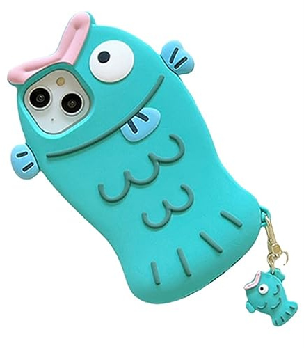 eglixu Cute Cartoon Clownfish Cover for iPhone 14 kawaii Funny creative design soft silicone phone protective case with Fish keychain for girls boys