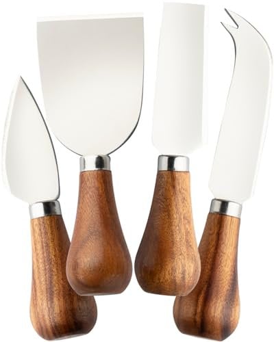 Taylors Eye Witness 4 Piece Cheese Knife Set - Stylish Cheese Knives Gift Box Set. with Elegant Acacia Wood, Peardrop Shape Handles & Classic Polished Stainless Steel Blades. 10 Year Guarantee