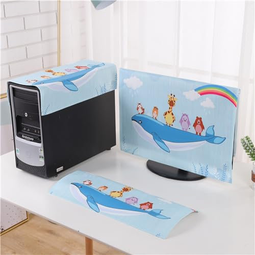 Hixingo 3 Pieces Set Computer Dirt-proof Cover, Desktop PC Dust Cover Protector Computer Screen Display Protective for 19-32 inch PC, Desktop and TV (Animal,22 inch)