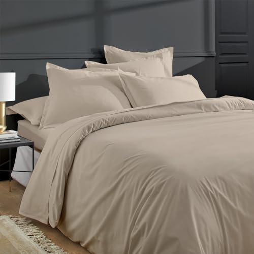 Duquennoy & Lepers - Parure de Lit 2 Personnes 240x220 cm – Housse de Couette 240x220 cm avec Rabat et 2 Taies d’Oreiller 63x63 cm en Percale de Coton 80 Fils de Qualité – Uni Lin