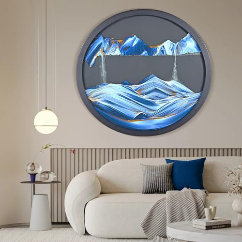 JZWLW Sandbilder zum Drehen 3D Sandscape-moving sand art 44-60cm Rund Glas Tiefsee Sandbild In Bewegung Display Fließender Sand Kunst Handwerk,Kinder-Bastelsets Sand Geschenke (blau+schwarz-44cm)