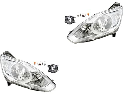 Johns, Scheinwerfer Satz Halogen Front passend für Ford C-Max 10 12/2010-05/2015 H7 H1 Links & Rechts + Nebelscheinwerfer + Leuchtmittel
