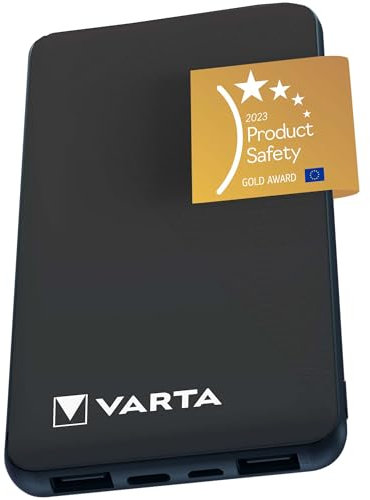 VARTA Power Bank 10000mAh, Batteria Esterna Power on Demand con 4 porte (1x Micro USB, 2x USB A, 1x USB C), compatibile con tablet & smartphone, pacco di stoccaggio in imballaggio ecologico