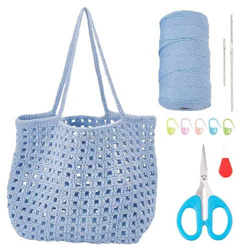 FREEBLOSS Häkelset Für Anfänger, Häkeltaschen Herstellungsset, DIY Häkel Einkaufstaschen Set, Häkelset Für Erwachsene Mit Anleitung, Häkeltasche Für Den Täglichen Gebrauch Zum Einkaufen