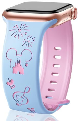 SHOPANDSE Cute Cartoon Two-Tone Engraved Bands Compatible with Apple Watch 38mm 40mm 41mm 42mm 44mm 45mm 46mm 49mm Men Women,Soft Silicone Sport Strap for iWatch Ultra Series 10 9 8 7 6 5 4 3 2 1 SE