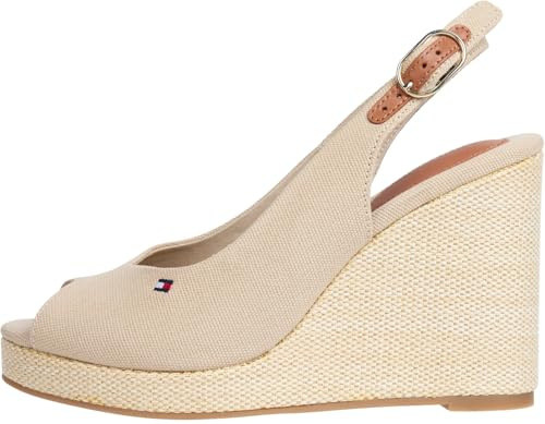 Tommy Hilfiger Damen Wedge Sandalen Flag High Slingback mit Knöchelriemen, Beige (Horseradish), 38