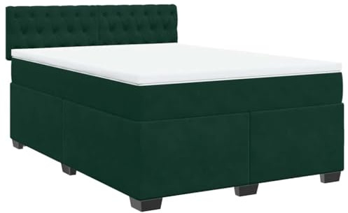 vidaXL Boxspringbett mit Matratze Dunkelgrün 160x200 cm Samt