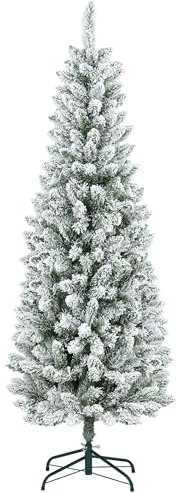 HOMCOM Künstlicher Weihnachtsbaum, 183 cm Christbaum mit 479 Spitzen, Kunstschnee, klappbar Metallständer, für Weihnachten Deko, Grün