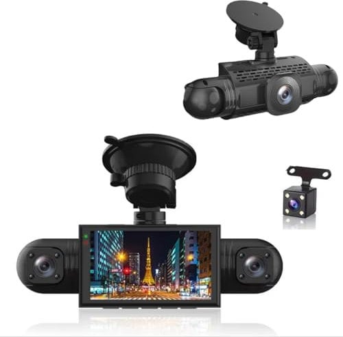 XRC TECH 4 Cameras Dash Cam For Cars, Front Interior Side and Rear Cameras Car DVR,IR Night Vision 4 Cameras 1080P+ 480P*3 Simultaneous Recording Video Recorder,360 Degree Panoramic Protection WDR