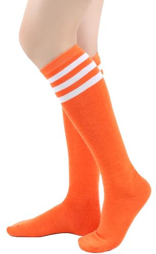 BrightGlow Damen Kniestrümpfe Damen Overknee Sockenn Hohe Retro Socken mit Streifen Lange Oberschenkel Hohe Socken Gestreifte Strümpfe Damen-Socken Sportsocken Orange#1 Einheitsgröße