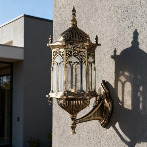 XINYASEE Applique murale d'extérieur de style européen vintage,métal bronze antique,sculpture exquise,verre transparent,applique murale extérieure étanche,adaptée pour terrasse,jardin,porche (BD-35)