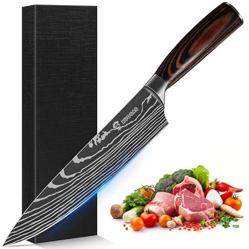 KUOGAS Cuchillo para pan con filo dentado, hoja afilada, con mango ergonómico de madera (Cuchillo de Chef 20 CM Stile 2)