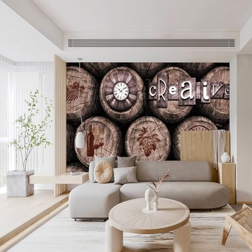 Custom Size Wall Murals - Red Wine Barrel Winery 3D Stereo - Self-Adhesive Removable Stick Wallpaper for Bathroom