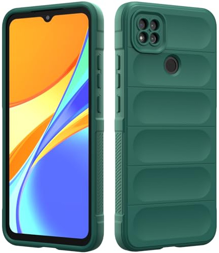 Custodia Compatibile con Redmi 9C, Silicone Custodia per Tutto il Corpo, Copertura Antiurto con Fotocamera Protettivo, Cover Morbida al Tatto - Verde Scuro