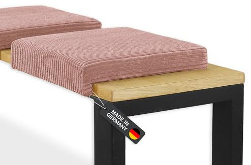 Lycce Coussin de banc à pince, 1 barre en tissu côtelé, rembourrage supplémentaire, profondeur du banc à partir de 35 cm (rose poudré)