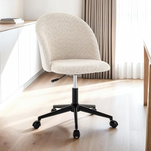 IDIMEX Bürodrehstuhl BONTHE höhenverstellbar mit Bouclé Stoffbezug, beige - Ergonomischer Schreibtischstuhl mit Rollen für Harte und weiche Böden, modern ideal für Home Office