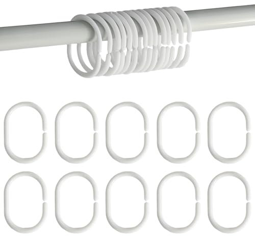 Armo® 24 x Plastic C Shaped Shower Curtain Hooks White Bathroom Rod Shower Hooks Rings 24 Pack