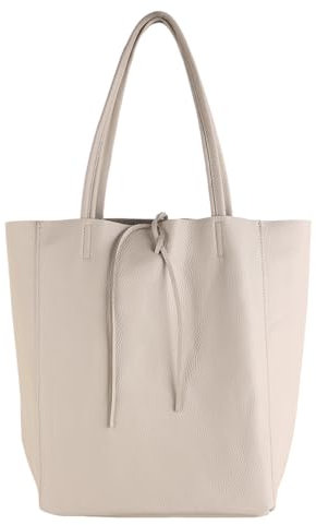 MIRROSI Shopper Damen aus Echtleder – Made in Italy – Henkeltasche & Tragetasche 38x38x16 cm – Einkaufstasche in vielen trendigen Farben – passt für A4-Ordner (Beige)