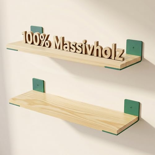 Aimato Wandregal 60cm 2er Set, Massivholz Schweberegal Hängeregale mit Stahlwinkel, 15kg Tragkraft Regal Wand für Wohnzimmer/Schlafzimmer/Büro