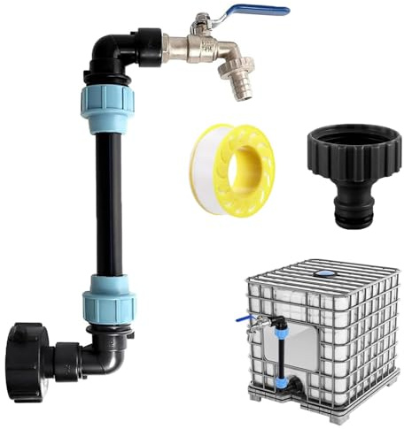 Rubinetto a collo di cigno IBC 3/4,Adattatore Cisterna IBC Tubo di Prolunga da 25 cm,IBC S60 x 6 Adattatore con Rubinetto in Ottone, Accessorio per Serbatoio dell'Acqua Piovana da 1000 L