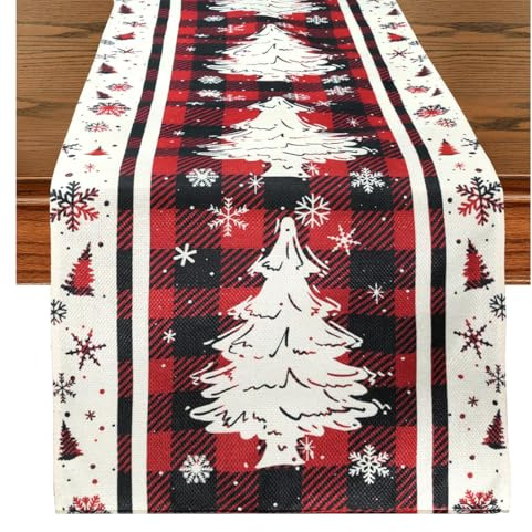 Tischläufer Weihnachten, Weihnachtstischdecke Weihnachtsbaum Schneeflocken, Tischdeko Weihnachten, Tischdecke Winter Tischband für Esstisch Küche Urlaub Party Deko