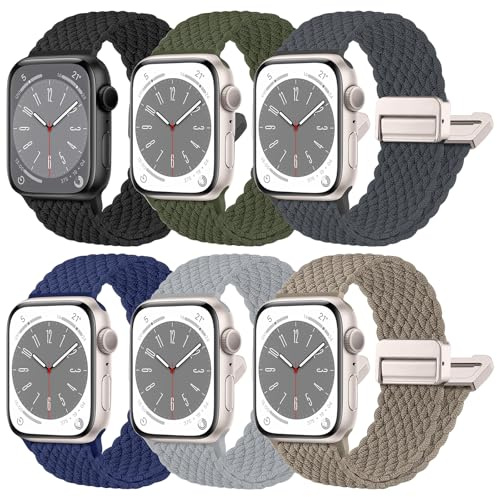 chinbersky 6 Piezas Trenzada Correa Compatible con Apple Watch Correa 44mm 45mm 46mm 49mm 42mm, Magnética Elástica Tela Deportiva Nylon Correas para iWatch Ultra Series 11 10 9 8 7 6 5 4 3 2 1 SE