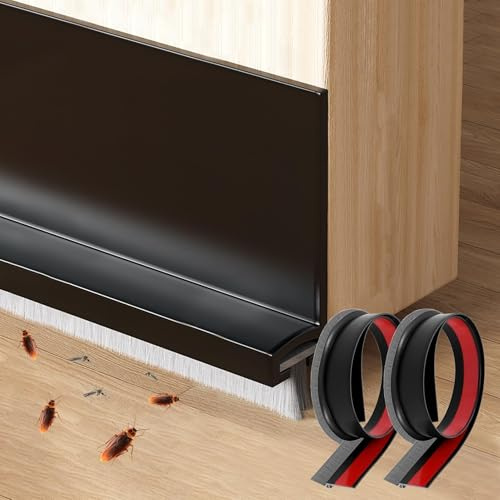 2 Stück 100 × 3 cm Türdichtung mit Bürste, Türbürstendichtung Selbstklebend Bürste Zugluftstopper für Türen, Zuschneidbar Türbesen Unten, Door Seal für Insektensicher Kältesicher Staubsicher