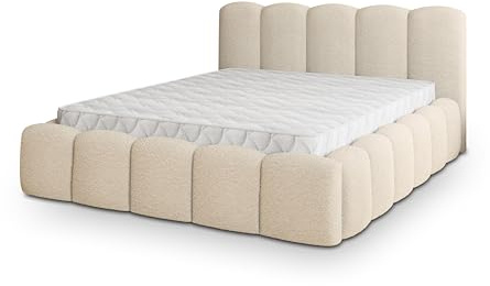 Masseno Polsterbett FALINA Q 180x200 cm, Doppelbett, Bettkasten, Stauraum, Lattenrost Und Kopfteil - Creme, Quelle 02