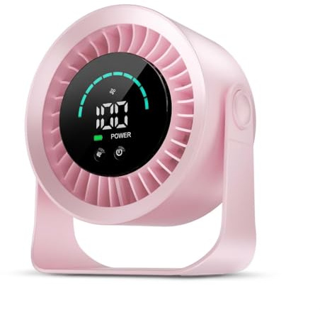 Refluxe Mini Desk Fan, Small USB Rechargeable Quiet Desktop Fan, Cooling Table Electric Fan with LED Digital Display, 360°Adjustable Tilt for Bedroom, Office & Home (Pink)