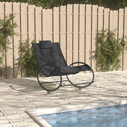 Frdhee Sonnenliege, Liegestuhl, Liege, Gartenstuhl, Liegesessel, Outdoor Liege, Sonnenliege mit Kissen Stahl und Textilene Schwarz Für Balkon, Terrasse, Picknick, Robust