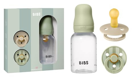 BIBS Baby-Geschenkset, 0-6 Monate, Flasche & 2 Schnuller, Sage | 150-ml-Flasche | 2 Colour Schnuller | Neugeborenen-Essentials | Geschenkfertiges Set | Hergestellt in Dänemark