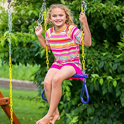 Mtlavishness Trapez-Schaukel-Set für robuste Trapezstange mit Ringen und höhenverstellbaren Kunststoffketten Rostschutz für Outdoor-Spielplatz und Garten bis 100 kg Tragkraft
