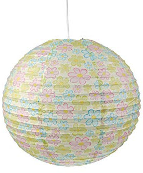 Papierlampe fürs Kinderzimmer mit dimmbare LED - Lampenschirm BLUMEN Motiv - Pendelleuchte mit Aufhängung