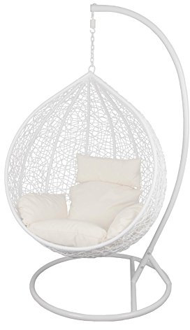 ESTEXO Hängesessel mit Gestell Hängesitz Hängesessel Rattan Hängeschaukel Weiß