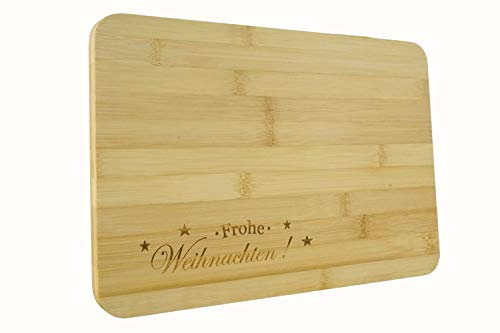 Vesperbrettchen ~ Frühstücksbrettchen ~ Brotzeitbrettchen aus hochwertigen Bambus mit Gravur (Frohe Weihnachten)