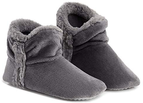 Dunlop Zapatillas De Estar En Casa Altas Para Mujer, Botas Pantuflas Cerradas Invierno, Interior Suave Peluche Con Suela de Goma Antideslizante (37 EU, Gris Oscuro)