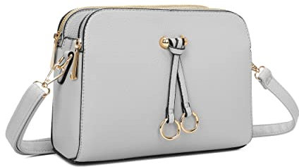 ELIOX - Damen Kleine Umhängetasche - PU Leder Feste Schultertasche - Kette Schulterriemen Abendtasche - Reißverschluss Handtasche - City Clutch Party Zip Crossbody Bag Mode (GRAU)