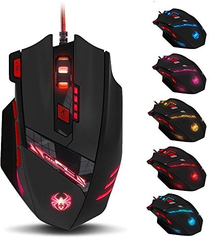Zelotes Souris de jeu filaire - 9200 DPI - 8 boutons - Ergonomique - USB RGB - Noir