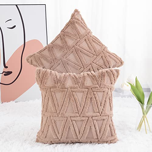 Madizz 2er Set Sanft Plüsch Kurze Wolle Samt Dekorativ Zierkissenbezüge Luxus Stil Kissenbezug für Sofa für Schlafzimmer Braun 30x30 cm Quadrat