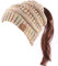 DURINM Damen Strickmütze Gestrickt Wintermütze Beanie Mädchen Zopfloch Wintermütze | Strickmütze für Pferdeschwanz Ponytail Beanie Damen Mütze Wintermütze Messy (Khaki)