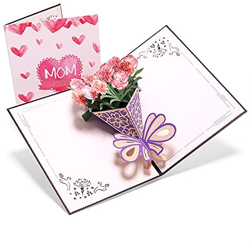 jbshop Grußkarte Festival-Segen-Gruß-Karte 3D-Laserschnitt handgefertigt ICH LIEBE DICH MAMA Papier Bündel Nelken Grußkarten Postkarte Erntedankfest Muttertag Kreatives Geschenk danke dir Karte